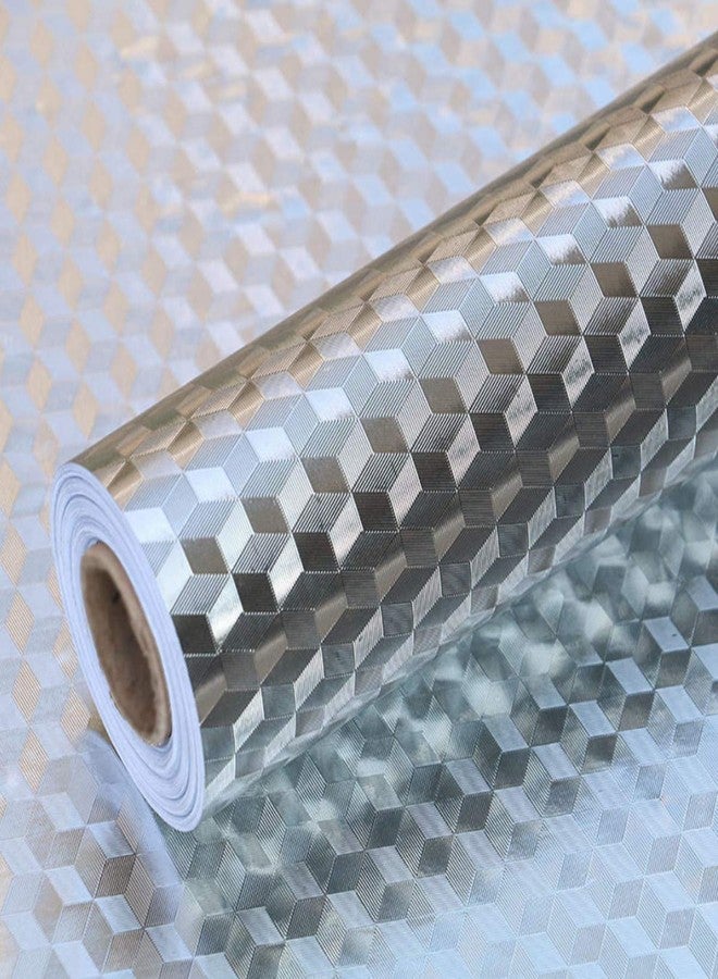 Roktry Kitchen Wallpaper Self Adhesive Oil Proof Waterproof Stickers Foil Silver Contact Paper Peel and Stick Wallpaper for Kitchen Wall Backsplash Adhesive Shelf Liners - Image 1